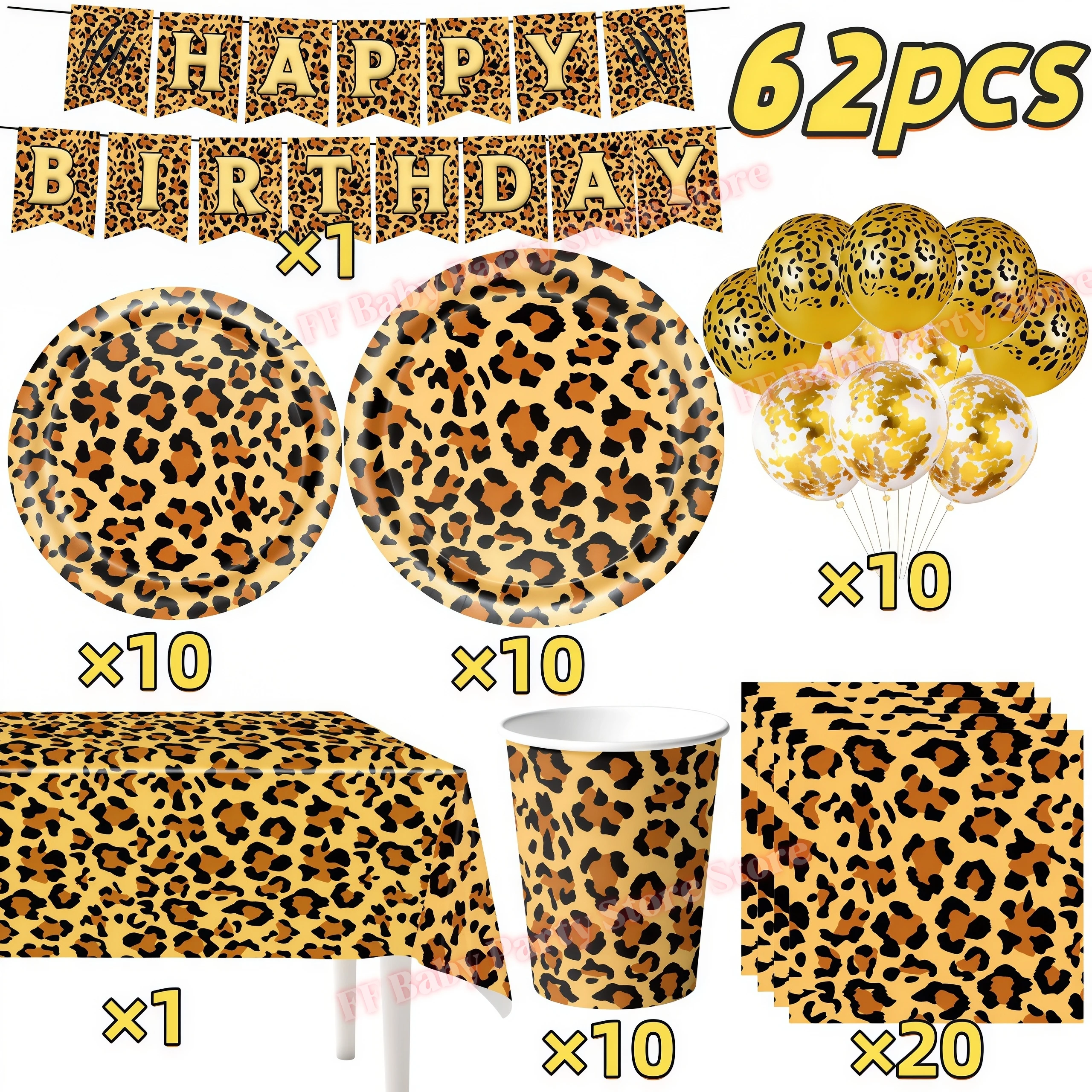 Leopardenmuster Geburtstagsparty-Dekoration Mädchen-Geschenke Teller Becher Tier-Leoparden-Thema Partyzubehör für Feiern – Detail 18