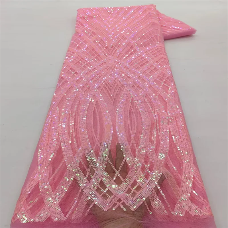 

2025 High Quality Fashion French Mesh Embroidery Lace Fabric African Nigerian Sequins Lace Fabric For Wedding Dress