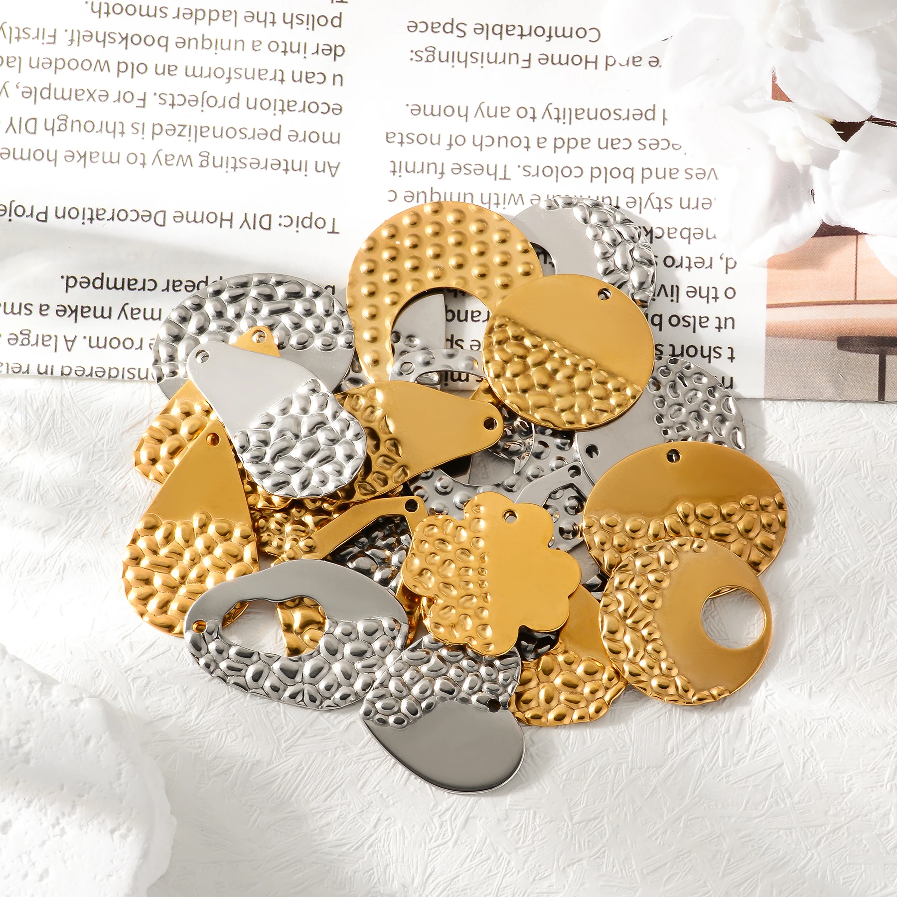 Großhandel 10 Stück Edelstahl Geometrische Blumen-Herz-Wassertropfen-Anhänger-Ohrring-Verbinder für DIY-Schmuckherstellung – Detail 4