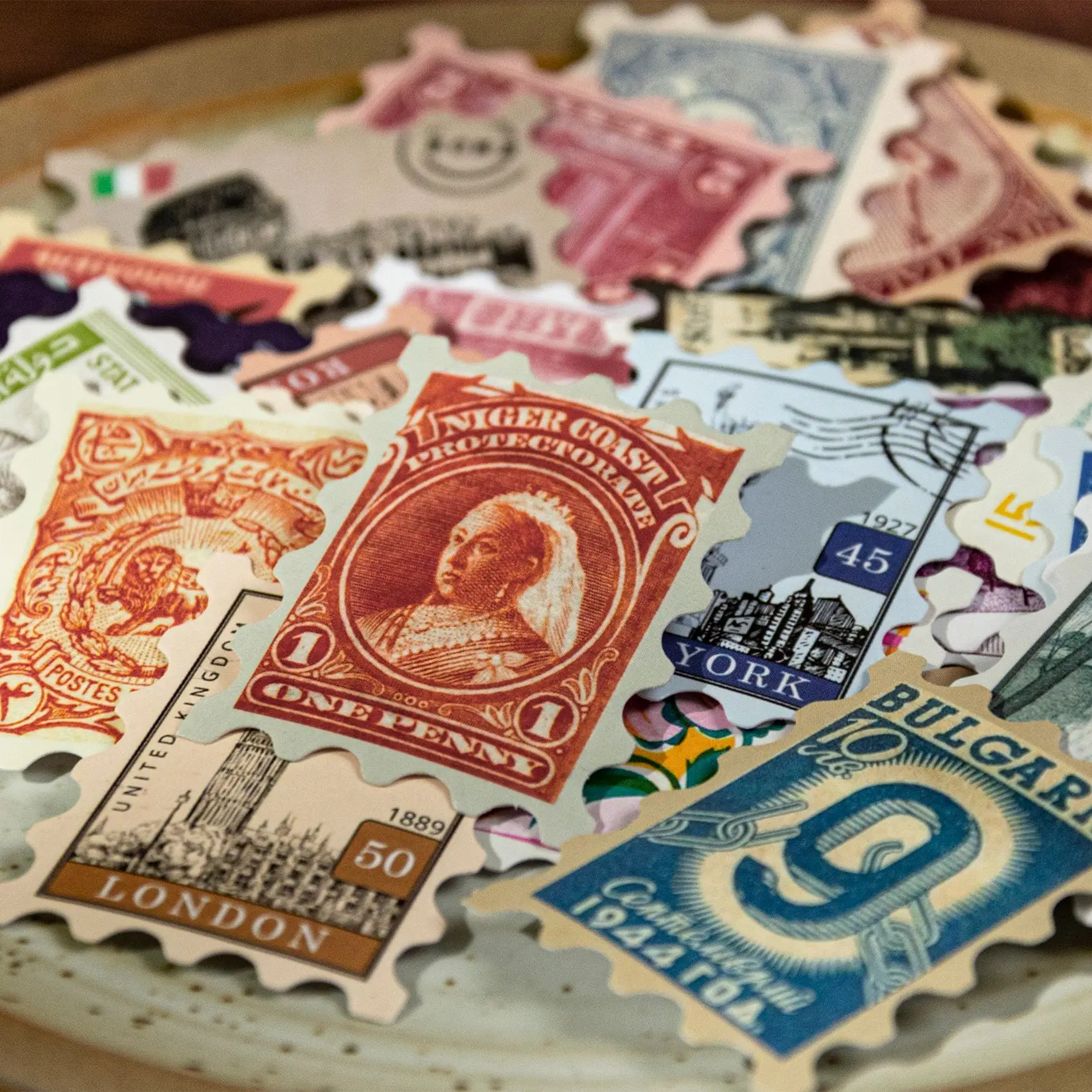 50Sheets Retro Stamp Sticker Set, Classic Vintage Postage Design, for Retro Journal Craft Gift Wrapping Card Decor