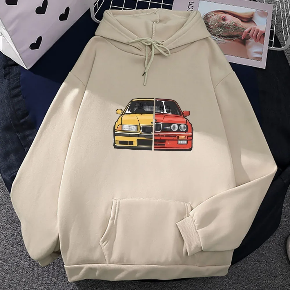 Sudadera con capucha con gráfico de coche para hombre y mujer, jerséis informales de lana con estampado, sudadera de manga larga, ropa holgada y