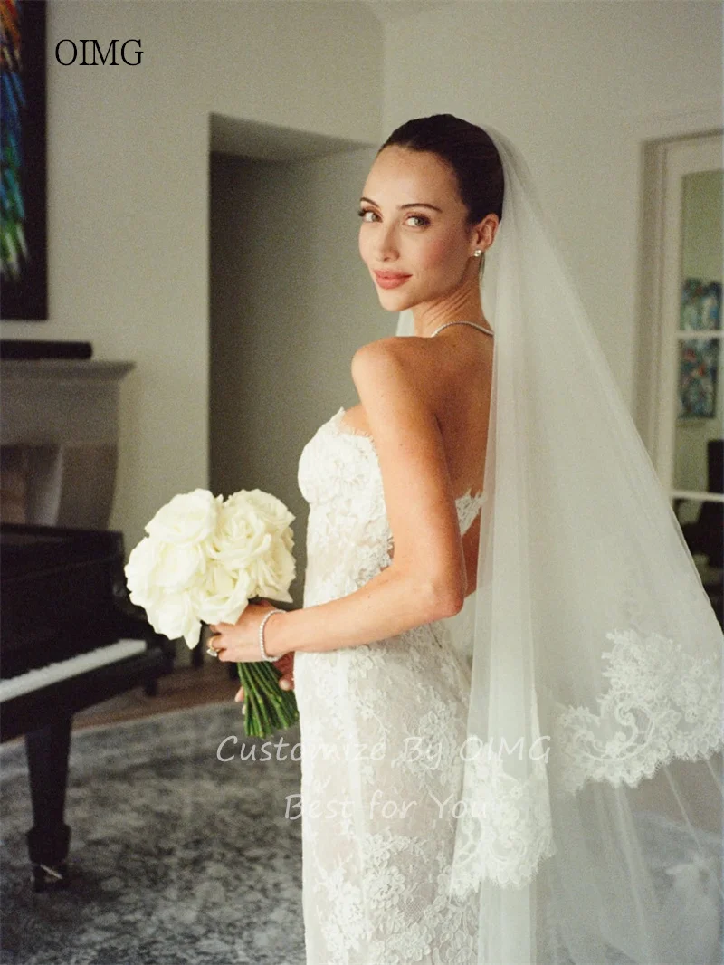 OIMG Opulent Lace Mermaid Wedding Dress Sweetheart Neck Bodycon Bride Dresses Backless Floor Length Wedding Gown Customized
