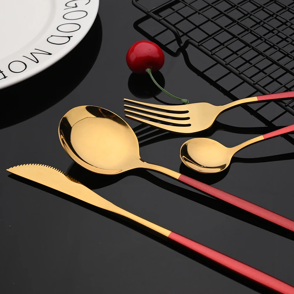 مرآة الذهب الوردي أطباق مجموعة أدوات المائدة الفولاذ المقاوم للصدأ المنزل أواني الطعام حفلة شوكة ملعقة الحلوى سكين المطبخ عشاء مجموعة أدوات المائدة #6