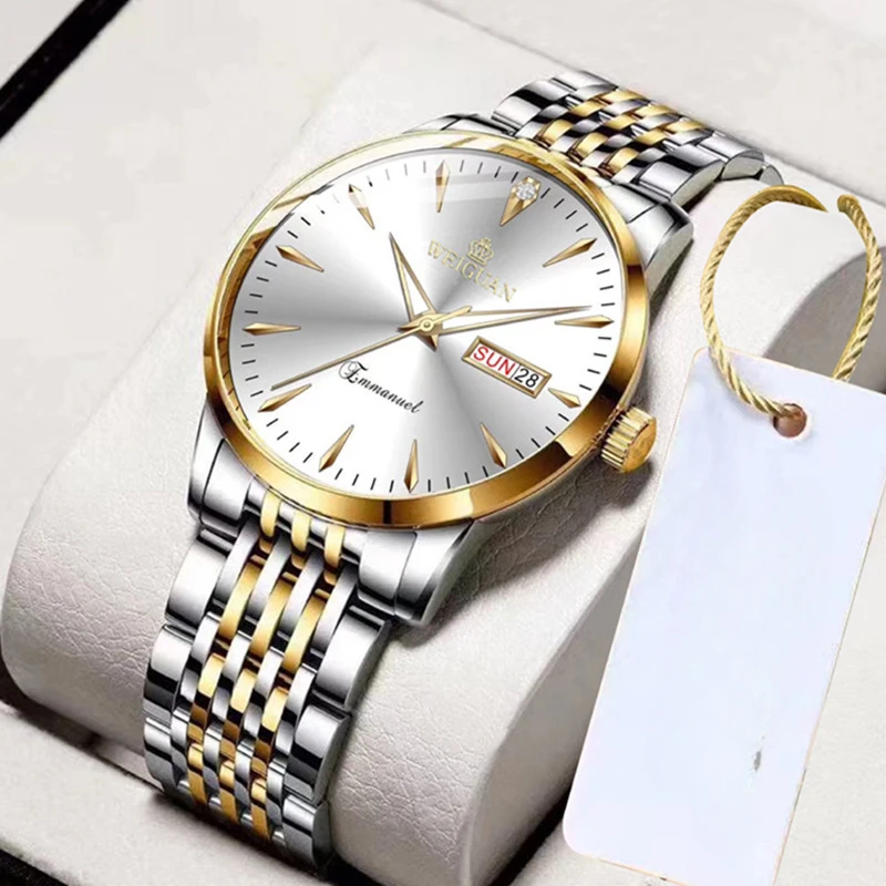 Fashion Men's Quartz Watch Dual Calendar Luminous Waterproof Male Watch Steel Band Business Watch Daily Wear Classic Boy Gifts