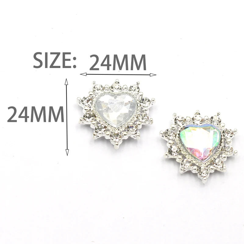 New 10PCS24 * 24MM Love Shaped Silver Flat Bottom Rhinestone Acrylic Is Used For Towing Pet Collars, Wedding Decorations, Sewin