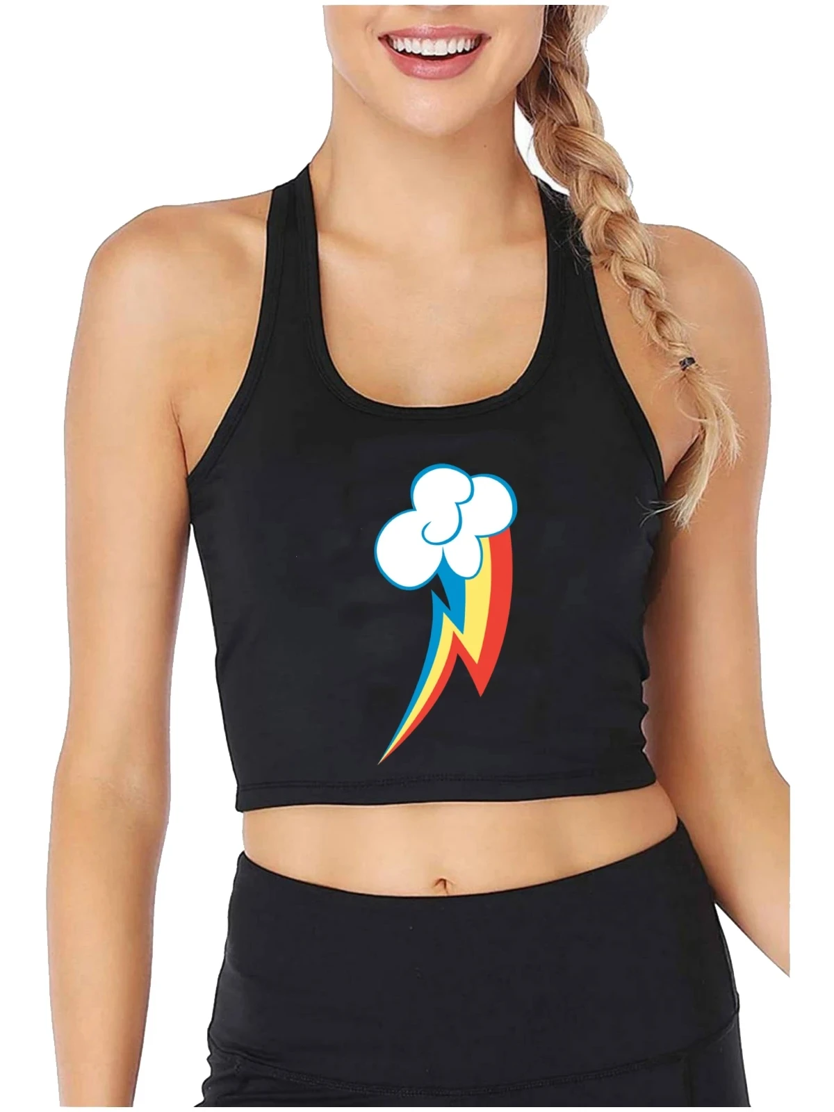 Rainbow Dash Graphics Cutie Sexy Slim Crop Top Street Fashion Funny Rock Tank Tops Girl\'s Anime Style Cotton Sports Camisole