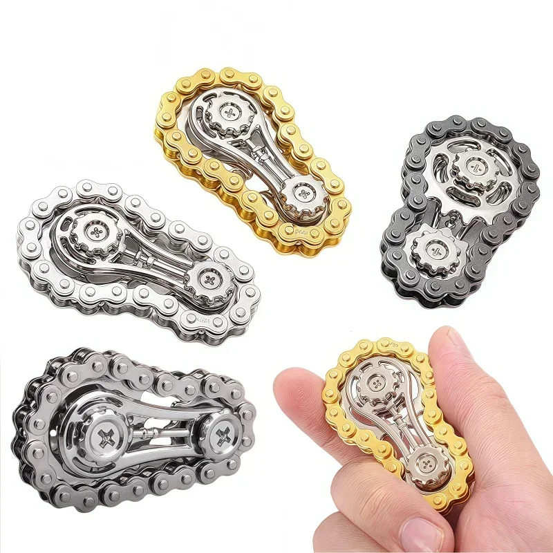 Metal Chain Wheel Flywheel Fingertip Rotating Ornament, Chain Link Mechanical Stress Relief Desktop Decor, Portable Hand Twirl C