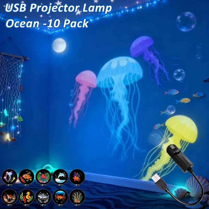 USB Projector Light Ocean Animals LED Night Lamp 5V USB Plug-in Night Lights More Pattern Designs Projection for Wall Ceiling
