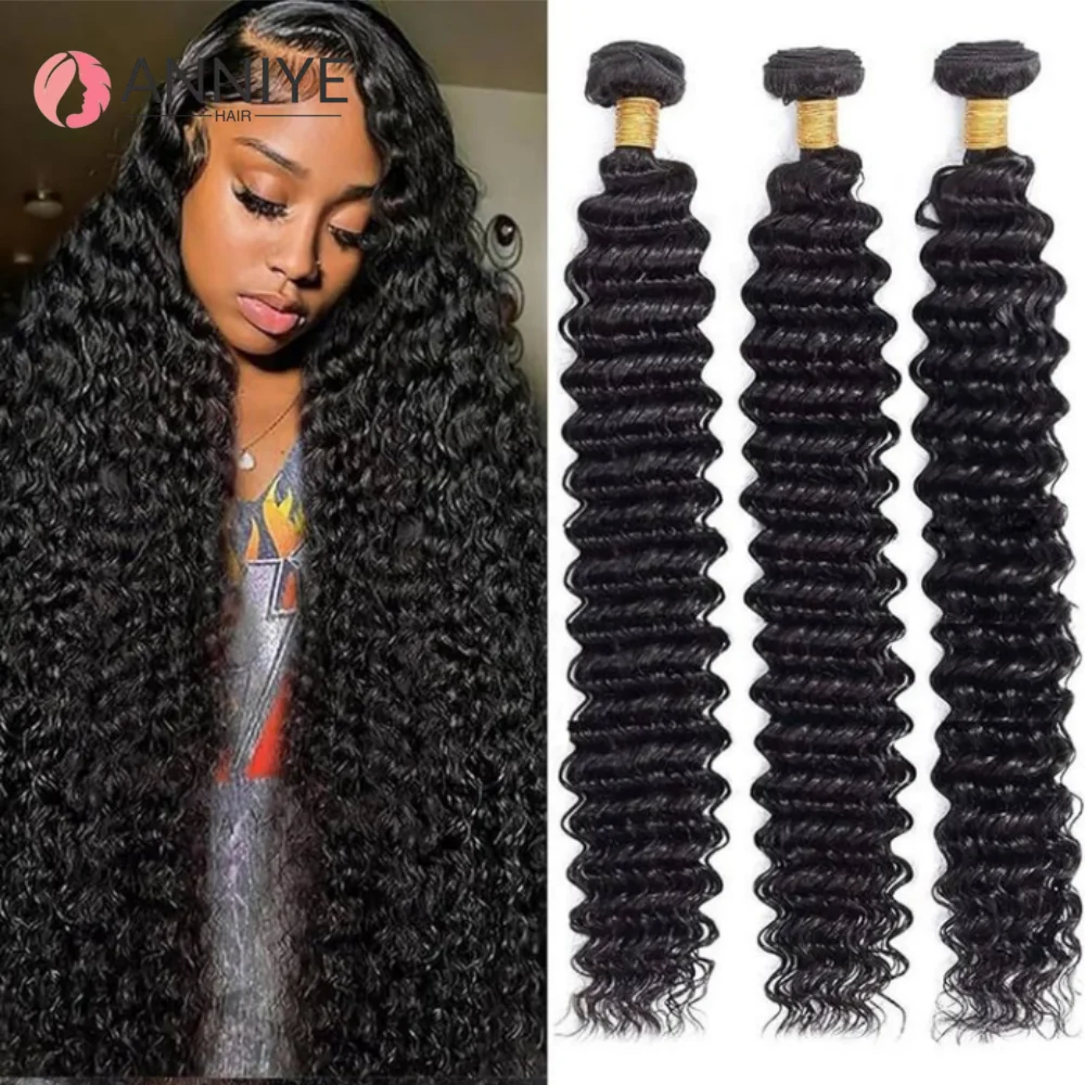 

30 Inch Deep Wave 1 3 4 Bundles Deal Brazilian Hair Weave Bundles 100% Virgin Human Hair Water Wave Curly Bundles Extensions