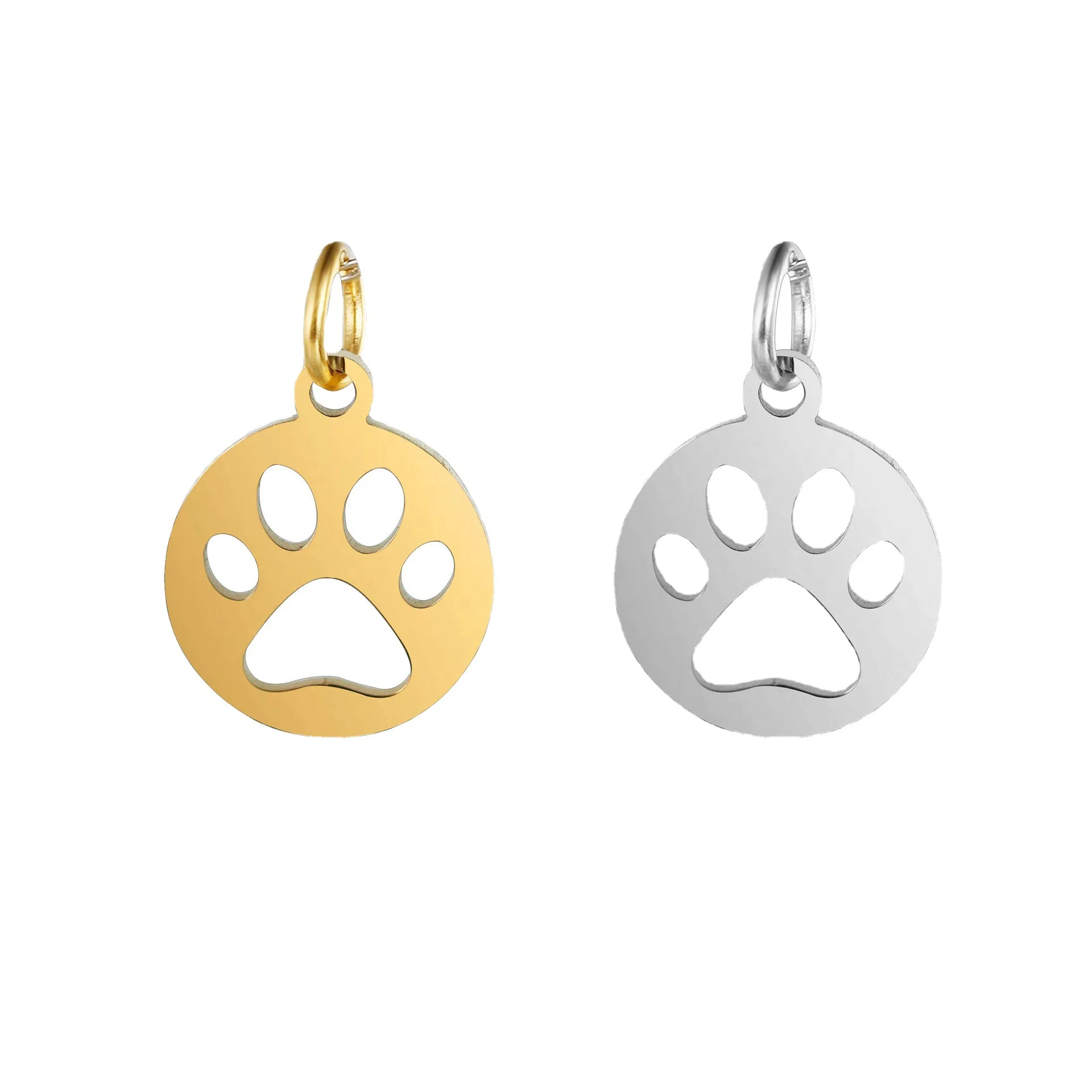5Pcs/Lot Stainless Steel Charms Round Hollow Animal Dog&Cat Claw Pendants Diy Earrings Necklace Bracelet Jewelry Making Supplies