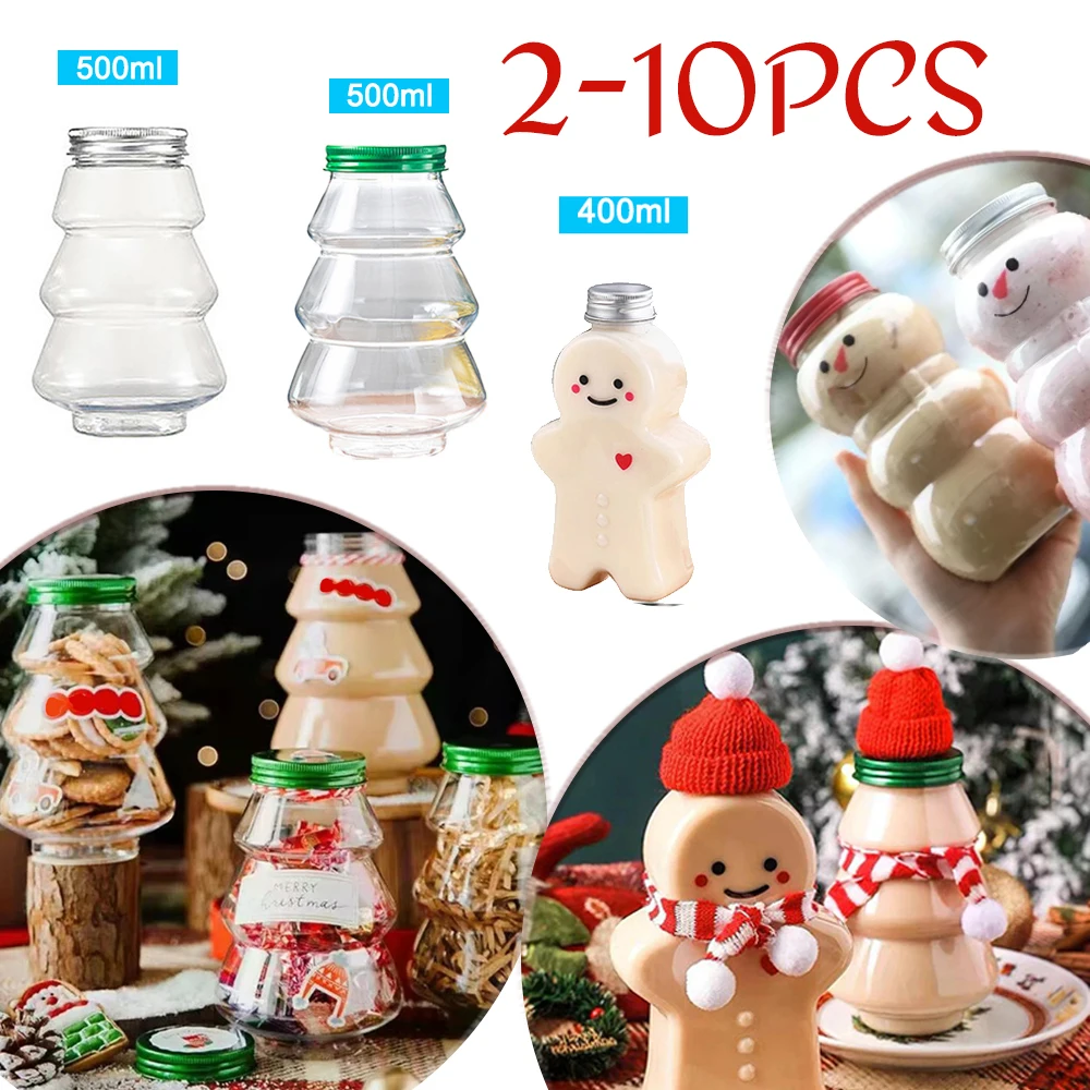 2-10PC Christmas Gingerbread Man Candy Jar Sealed Plastic Juice Drink Bottle Xmas Party New Year Gingerbread Man Drink Container