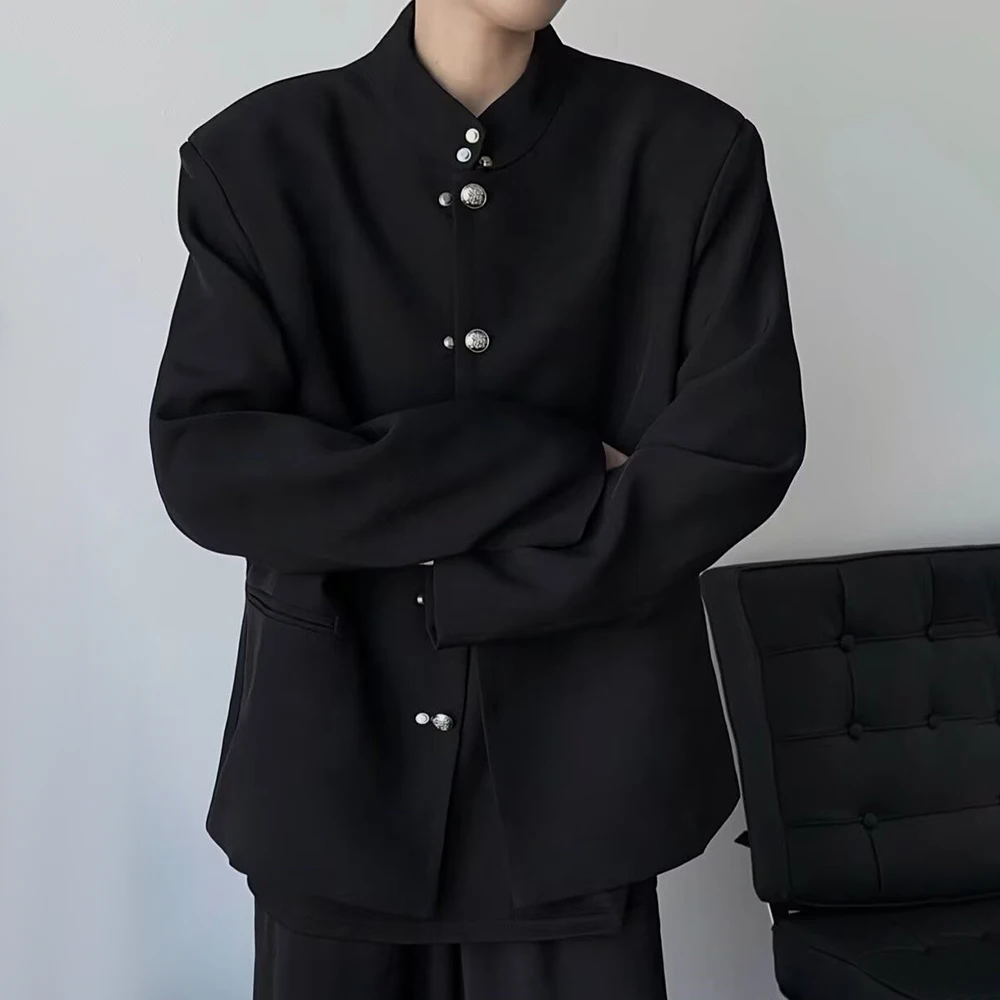 New Chinese Style Shoulder Pads Retro Stand Collar Dark Hiphop Jacket Mens Uniform Hot-Blooded College Casual Suit Mens Wear