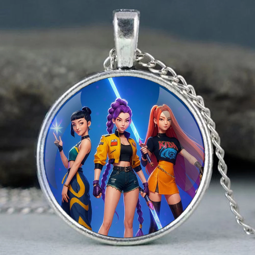 Moda K-Pop Demon Hunters hecho a mano con temática de película, collar con colgante de cúpula de cristal, regalo de joyería Unisex