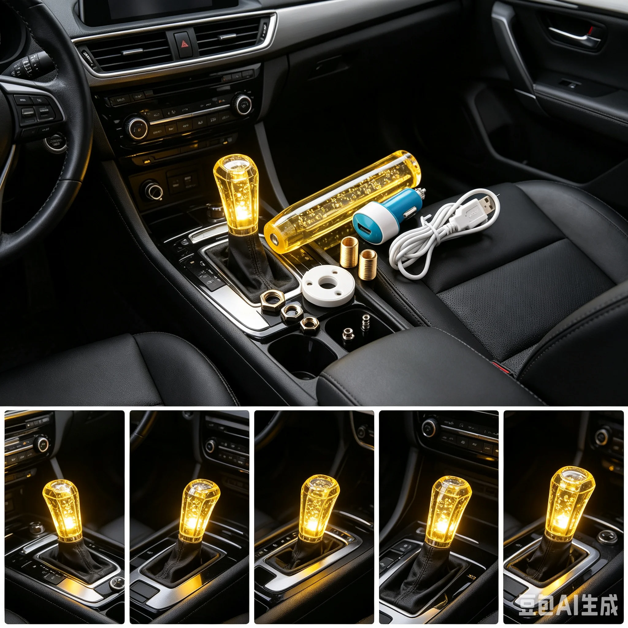 25cm Car Yellow Crystal Resin Gear Shift Knob Bubble Auto Manual Stick Shifter Lever Fit For Honda Toyota Nissan Mitsubishi Ford