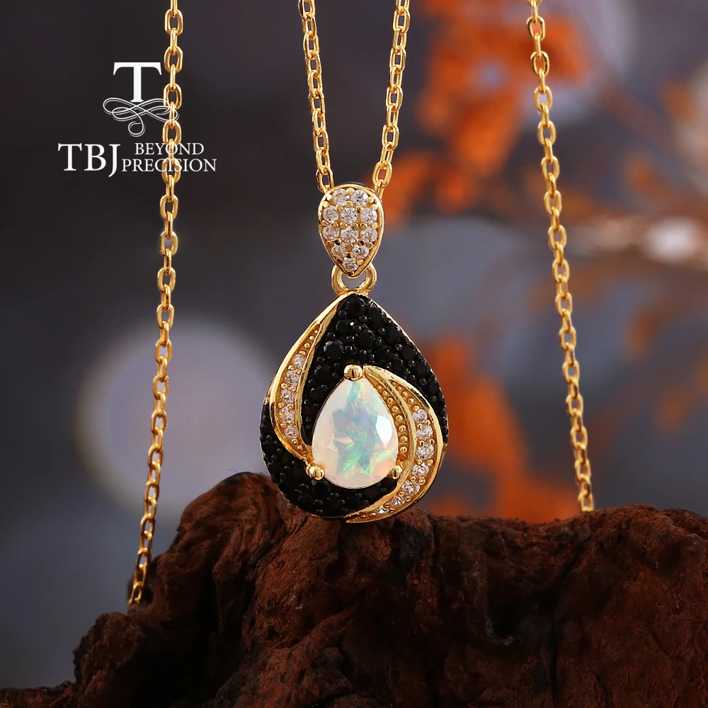 

TBJ, ожерелье из стерлингового серебра 925 пробы, натуральная груша, 5*7 мм, подвеска с опалом из Эфиопии, винтажные украшения для женщин, подарки на день рождения, помолвку