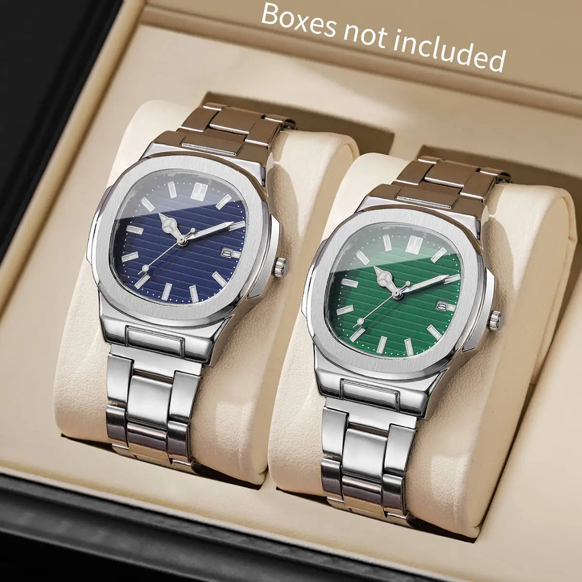 2/4PCS Fashion Square Men Business Watches Set Stainless Steel Strap Calendar Quartz Watch Reloj Hombre（Without Box）