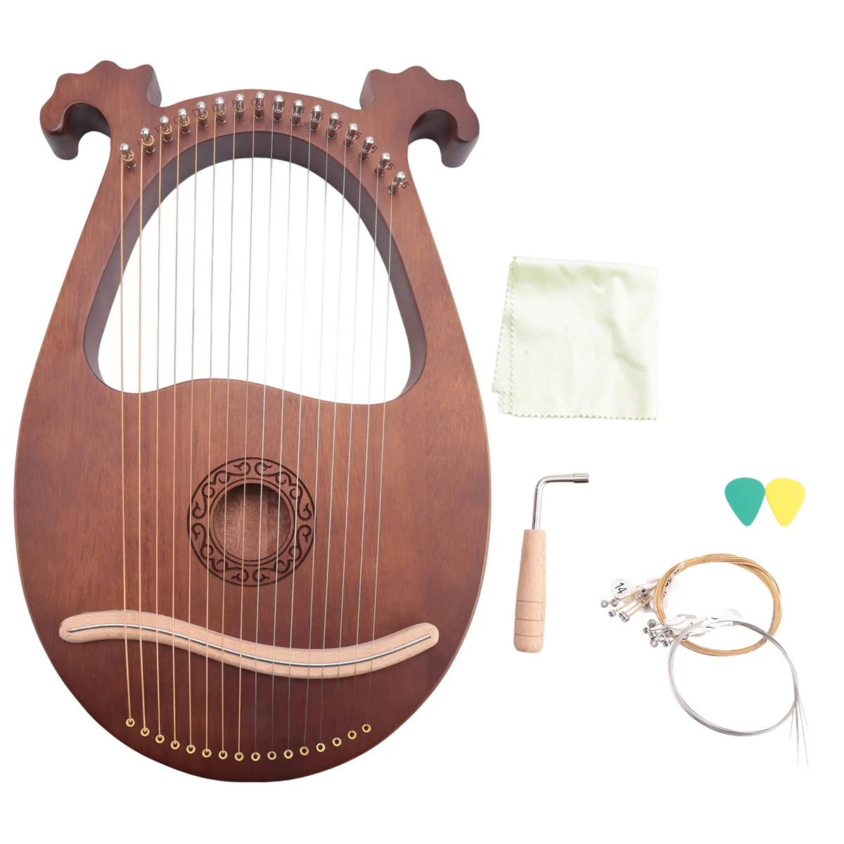 

SGG-Lyre Harp, 16 String Mahogany Body String Instrument Body Instrument with Tuning Wrench and Spare