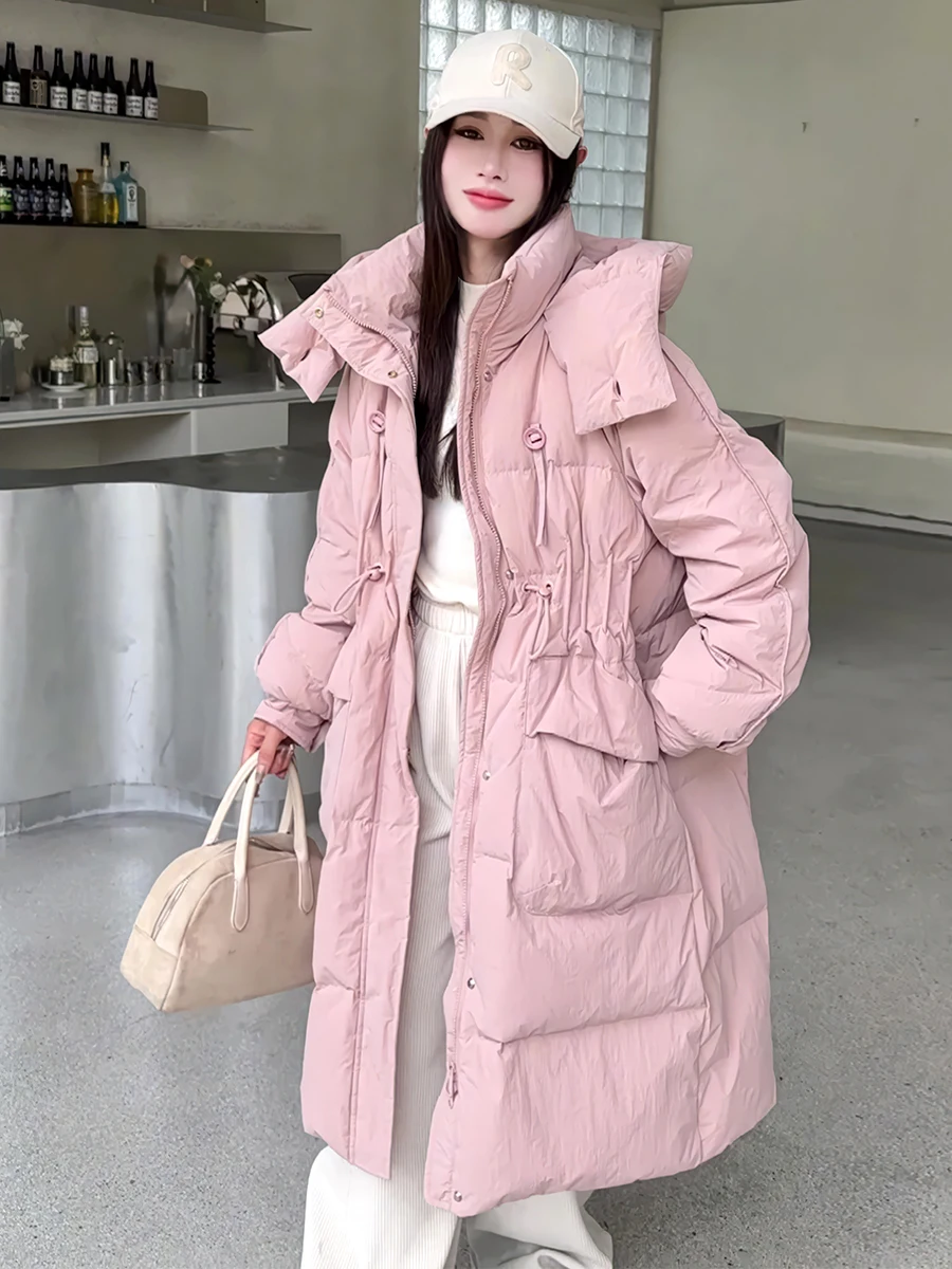 

Faionable White Du down Jaet Long Women's New Winter Coat Trendy All-Match Design Commute Sle Thiened Hooded