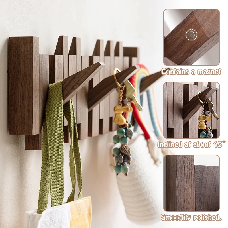 Walnut Coat Racks Wall Hanging Entry Door Porch Hanging Coat Rack Hanger Creative Wall Decoration Piano Keys Clothes Coat Hooks