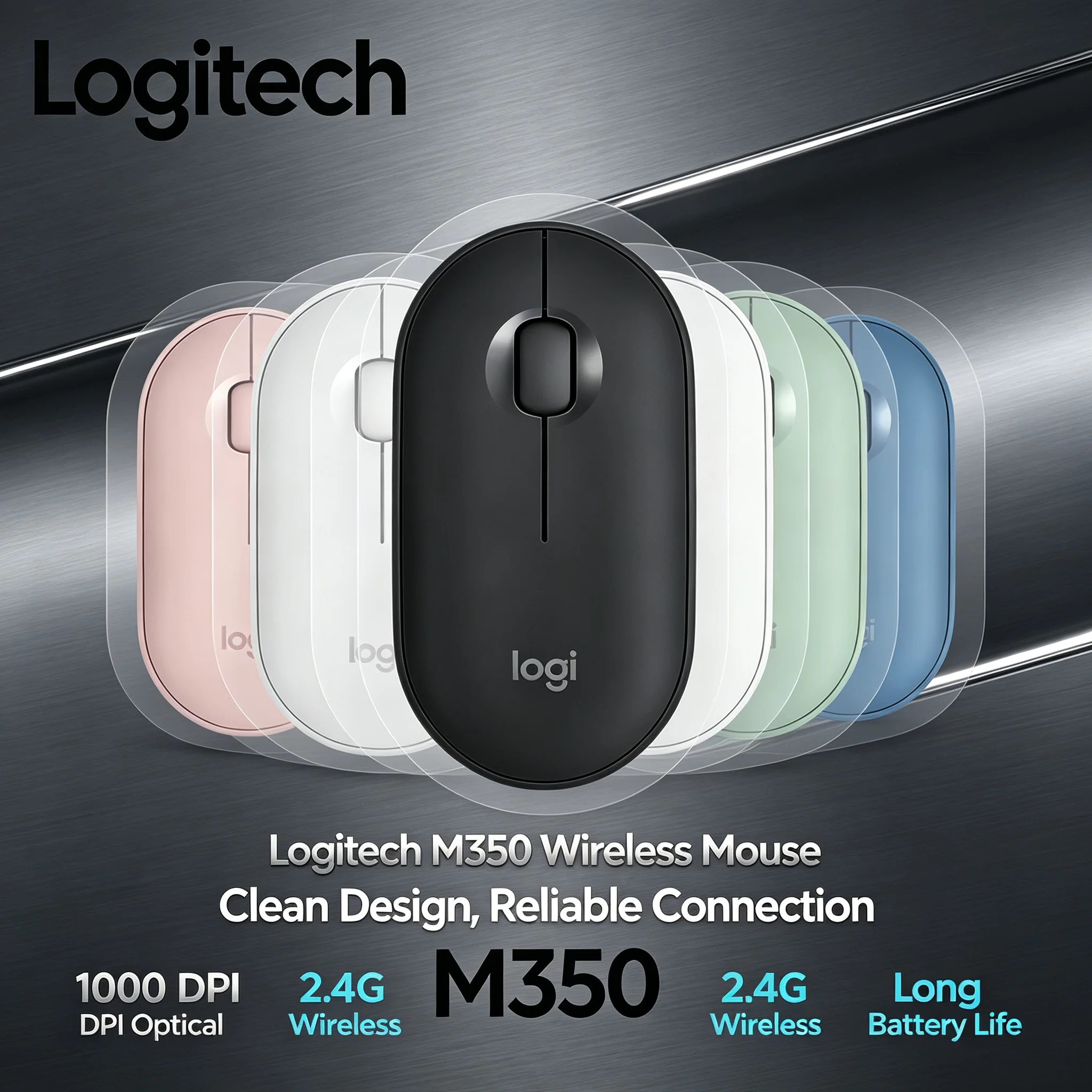 Logitech Pebble M350 Wireless Mouse Optical Sensor Slim Silent Mice For Desktop Laptop Chromebook