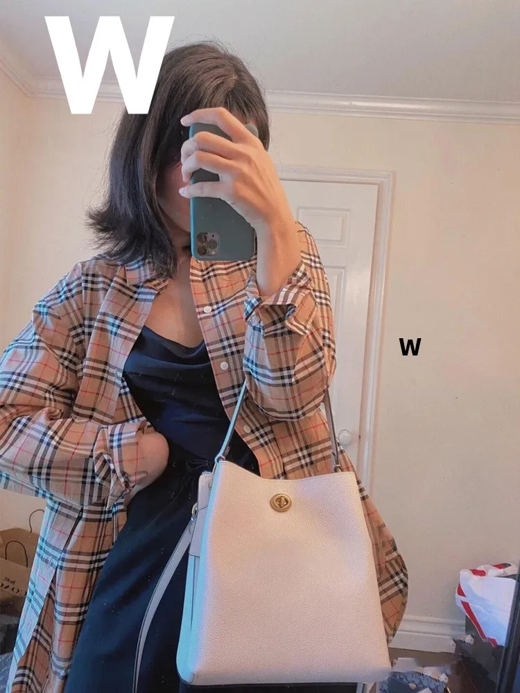 Litchi Pattern Leather Bucket Bag Women's Crossbody Bag Large Capacity Casual Style Spring 2024 New Fashion Handbag