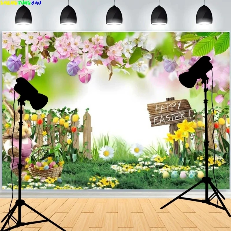 SHUOZHIKE Easter Day Digital Photography Backdrops Props Rabbit Flowers Arch Doors Maternity Photo Studio Background FH-03