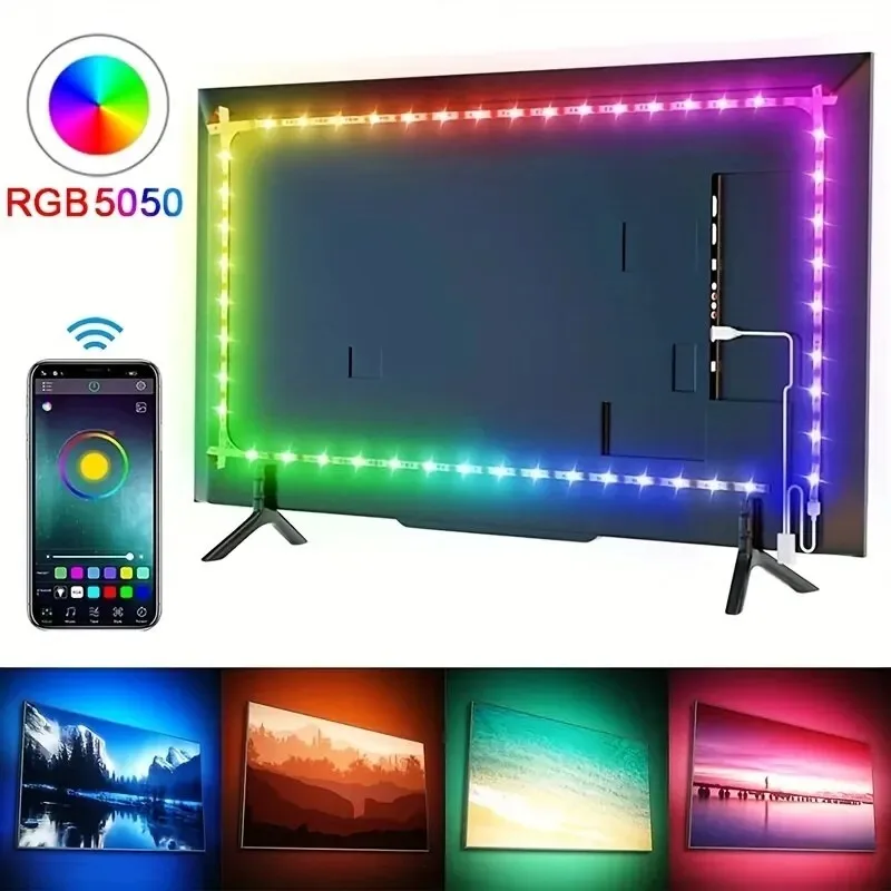 1M/3M/5M kontrola aplikacji Bluetooth 5V LED Light String komputerowe biurko DIY podświetlenie 5050 taśma RGB dekoracja wnętrz pasek świetlny