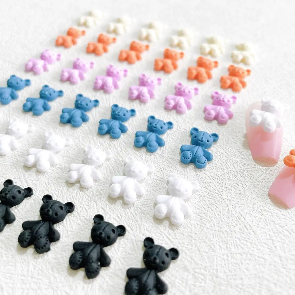 60PCS Kawaii Bear Nail Accessories Charms Parts Cute Cartoon Design 3D Resin Nail Art Decoration Supplies Mancure Decor Product