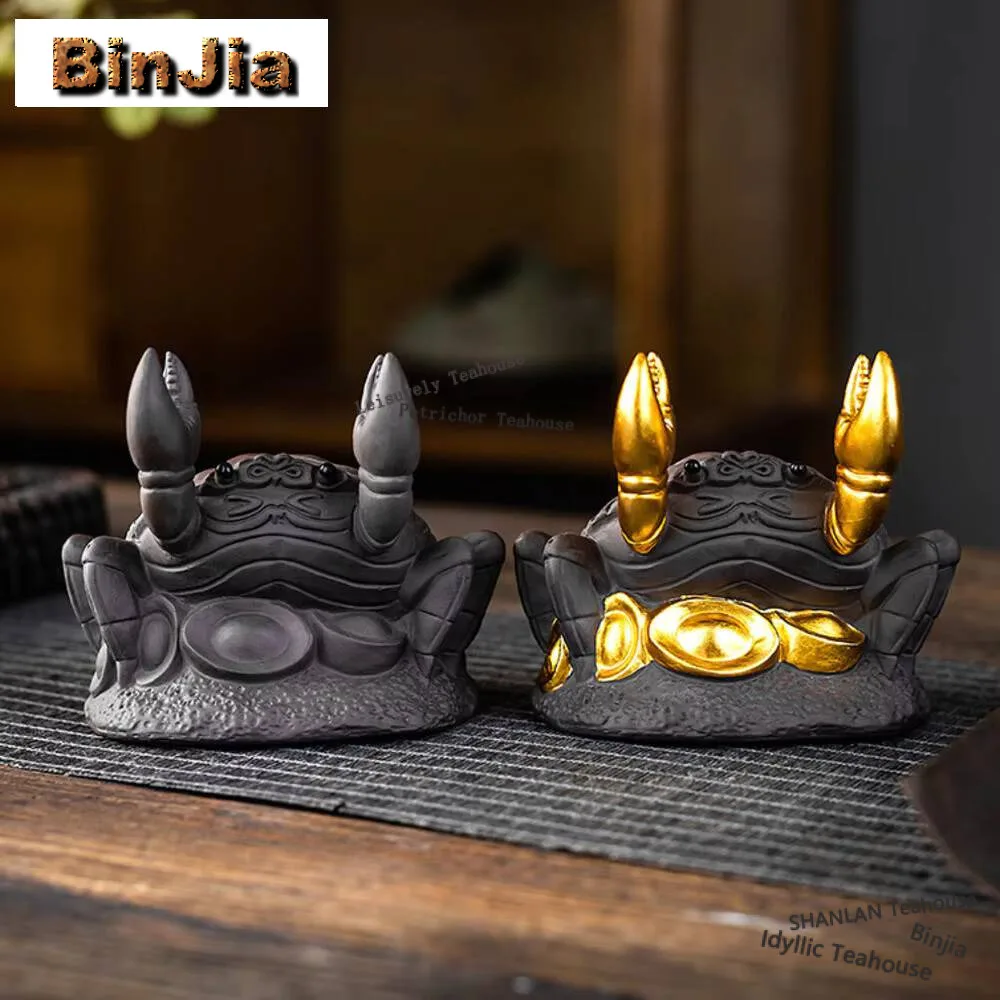 

Creative Crab Purple Sand Tea Pet Handmade Gold Painted Tea Play Figurine Toy Tea Brush Holder Pen Rack Tea Plate Table Ornament