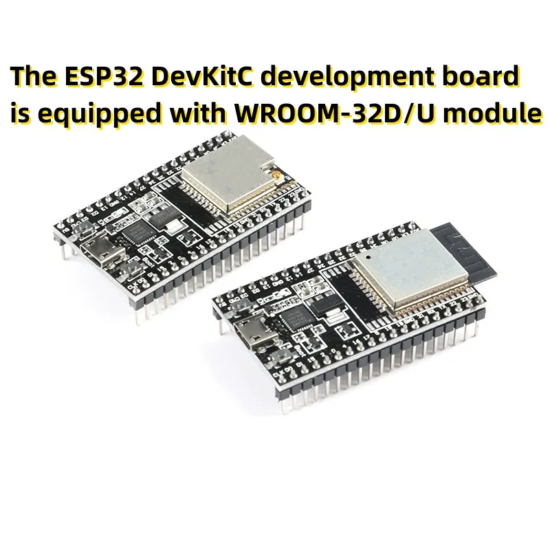 

The ESP32 DevKitC development board is equipped with WROOM-32D/U module