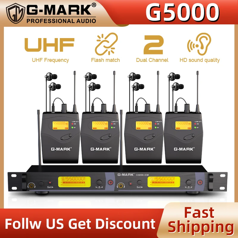 

G-MARK G5000 In-Ear Monitor UHF Mono Wireless Stage Return Frequency Selectable For Singer Guitar Studio Band Performance Stage