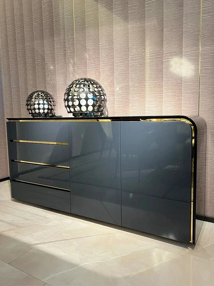 Italian Minimalist Solid Wood Dining Edge Light Luxury Stone Plate Storage Tea Cabinet Simple Restaurant Storage Wine Cabinet