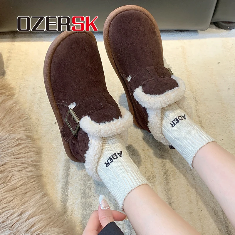 OZERSK sepatu Slip On nyaman wanita, sepatu Platform serbaguna bulu hangat klasik kasual modis musim dingin luar ruangan