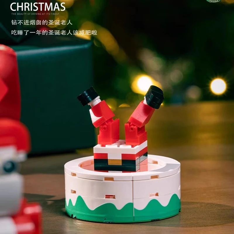 새로운 산타 클로스 레드 픽업 트럭 모델 PB8849 컨테이너 레이싱 차량 빌딩 블록 벽돌 어린이 MOC 장난감 크리스마스 선물 트리