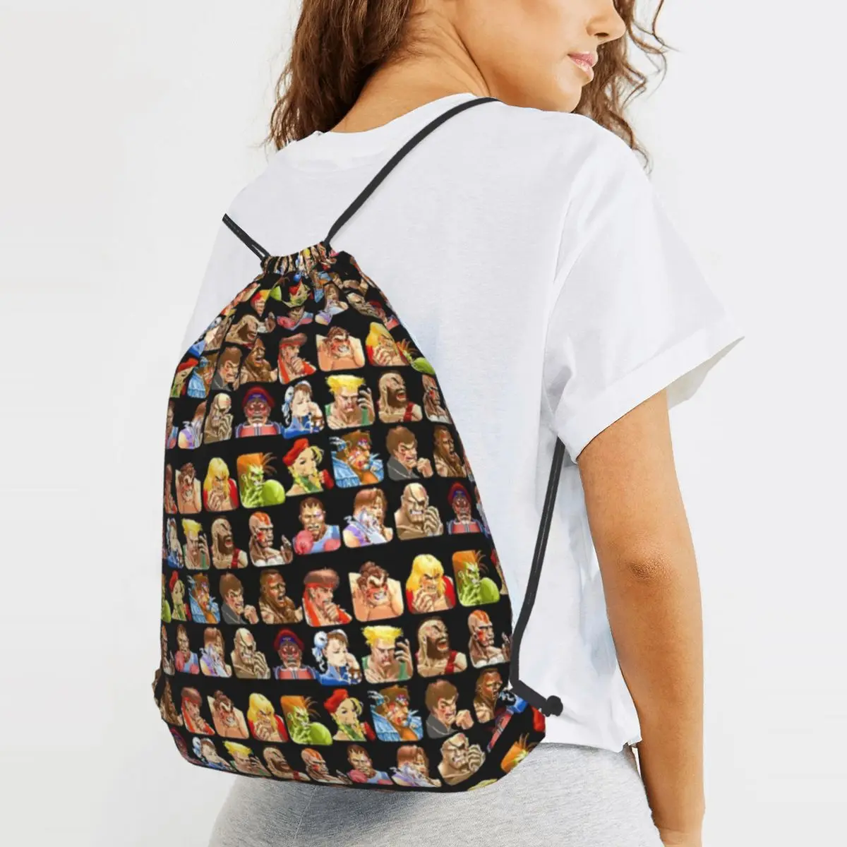 Defeated Portraits Super Street Fighter Backpacks Multi-function Drawstring Bags Sundries Bag Book Bags for Man Woman School