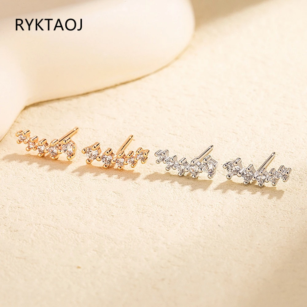 925 Sterling Silver Crawler Earrings for Women 5 Stones Cubic Zirconia Ear Climber Stud Earrings Minimalist CZ Ear Jewelry Gift