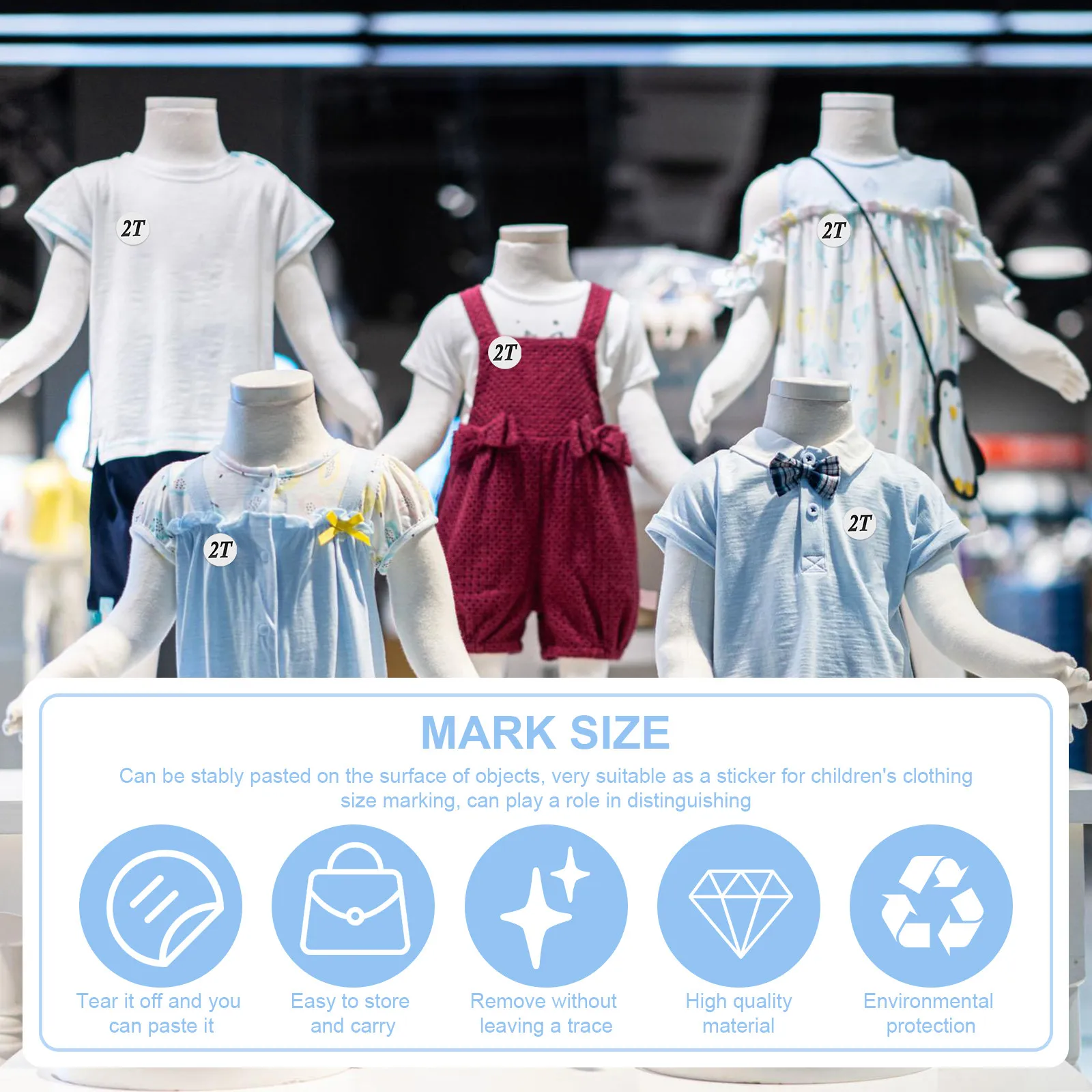 

2 Roll Clothing Size Sticker Label Premium Solid Font Round Label for Baby Toddler Apparel Display Retail Store Clothing Shop