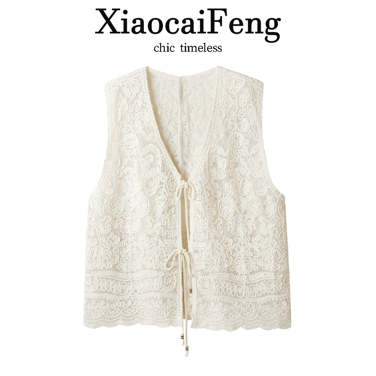 Elegant V-Neck Lace Hollow out Belted Women's Vest Summer Outerwear Fashionable Breathable Embroidered Top Thin Girl's Tank Top