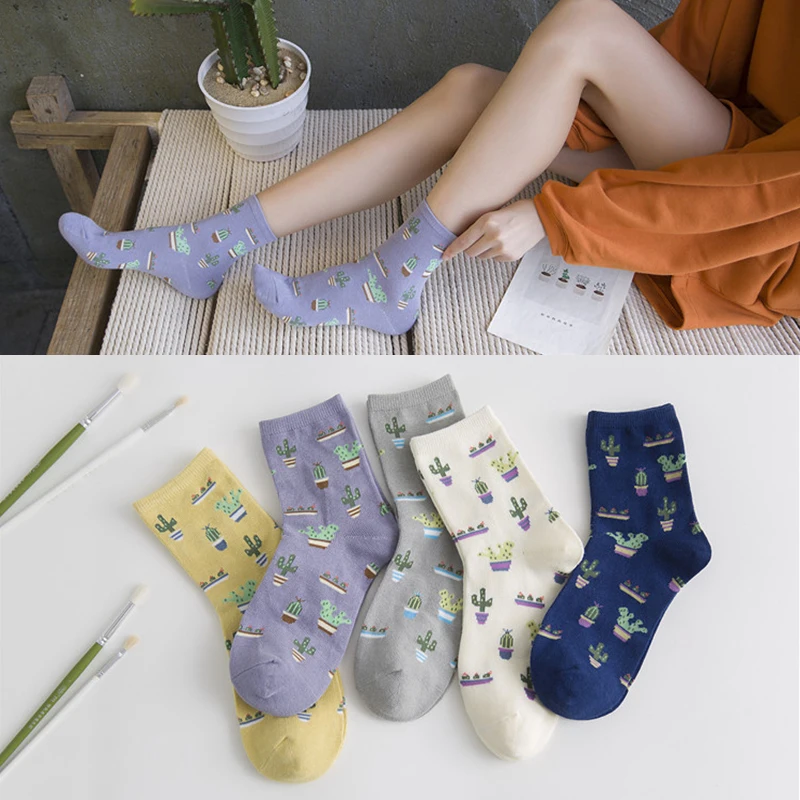 

Moonbiffy 1Pair Fashion Women Plant Cactus Pattern Cacti Socks Plant Ball Cactus Harajuku Comfortable Lovely Girl Cotton scok