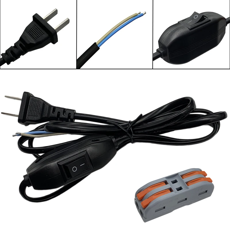 1pcs Electric fan extension cable with switch connection wire 1 meter two copper core 2P plug wire and long wire 220V connector