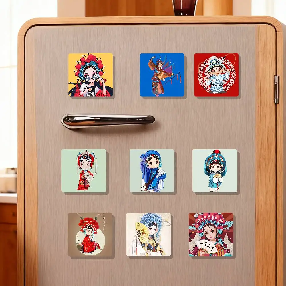 Chinese Peking Opera Style Refrigerator Magnets Personalized Fridge Magnet Square Shape Fridge Refrigerator Wall Door Decoration