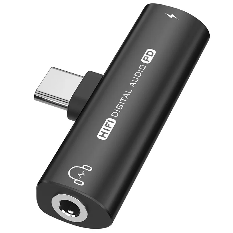 

Hot sale 2In1 USB Type-C to USB C/3.5mm Earphone Adapter Headphone Audio Converter 32Bit/384KHz Digital Decoder PD27W Black