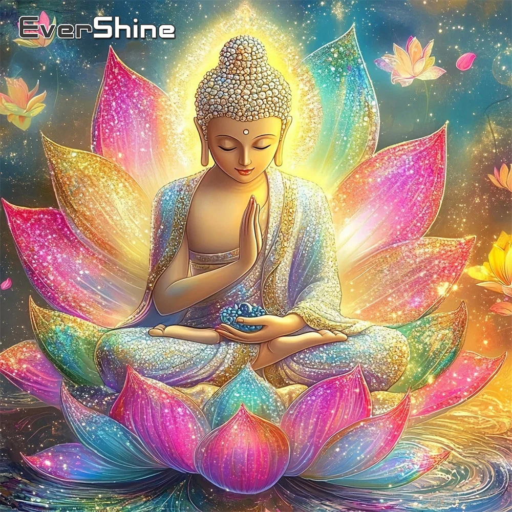 EverShine DIY-Diamant-Stickerei, Buddha, vollständiges Bohrbild, Religion, Strass-Bild, Mosaik, Lotus, geeignet für Anfänger