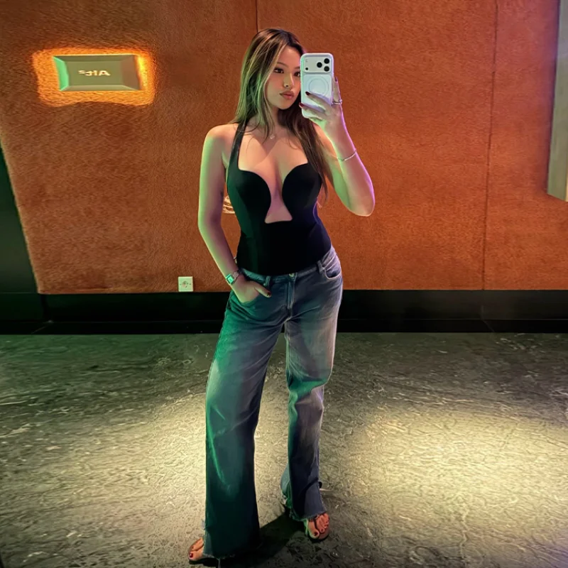 Trendy Sexy Cutout Top Halter-neck Hottie Plunge Women Tank Tops Chic Party Bold Female Stylish Casual Street Retro Summer Wear