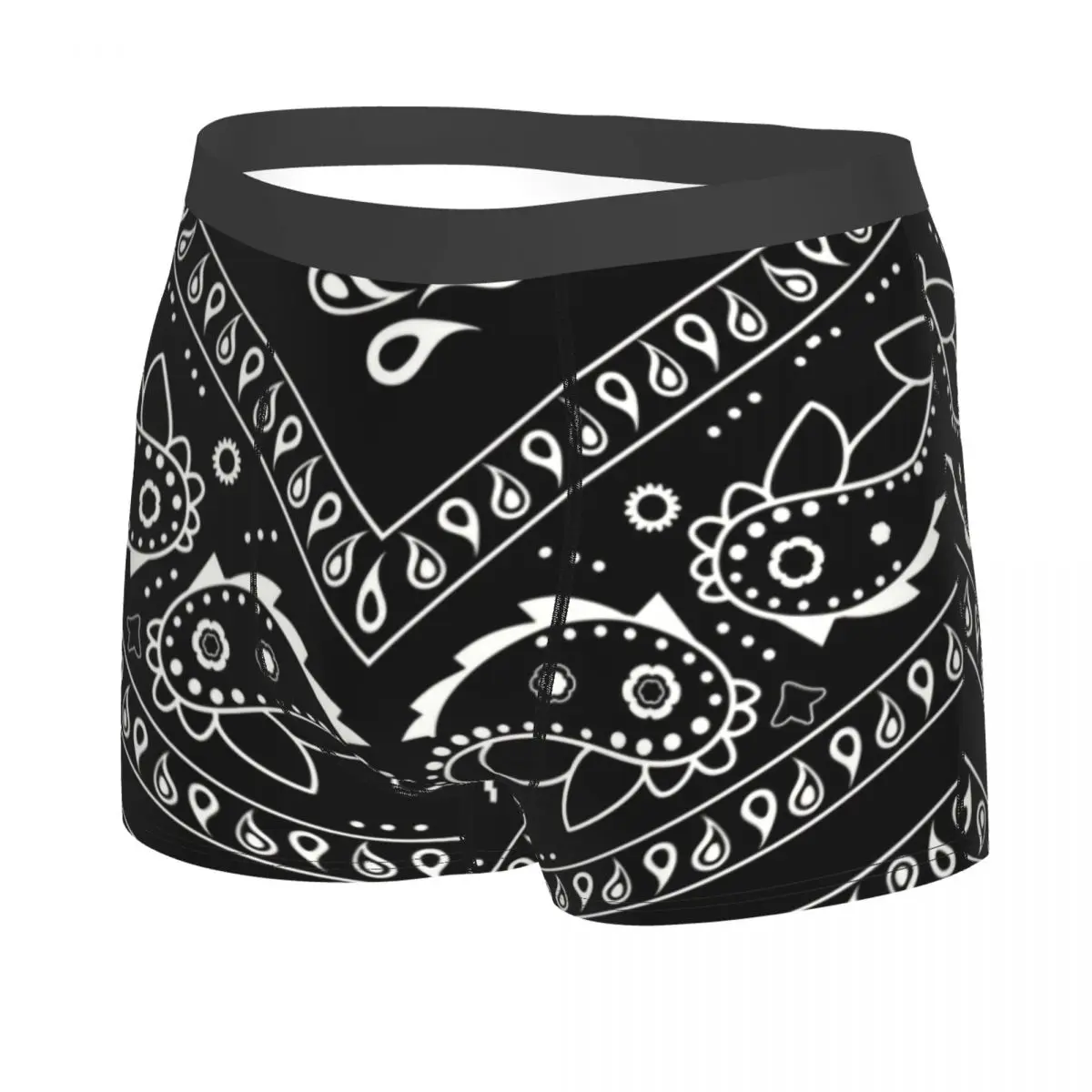 Black Bandana Pattern Underwear Men Sexy Printed Custom Paisley Style Boxer Shorts Panties