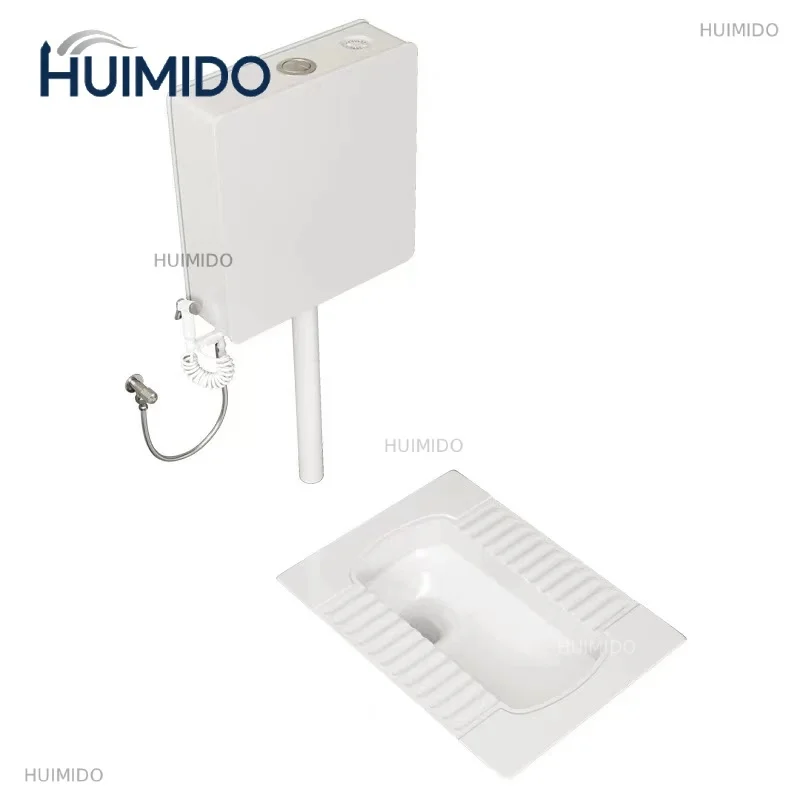Deodorant Ceramic Squat Toilet with Flushing Tank, Smooth Glaze Water Saving Squat Pan for Bathroom Stain Resistant Easy Clean