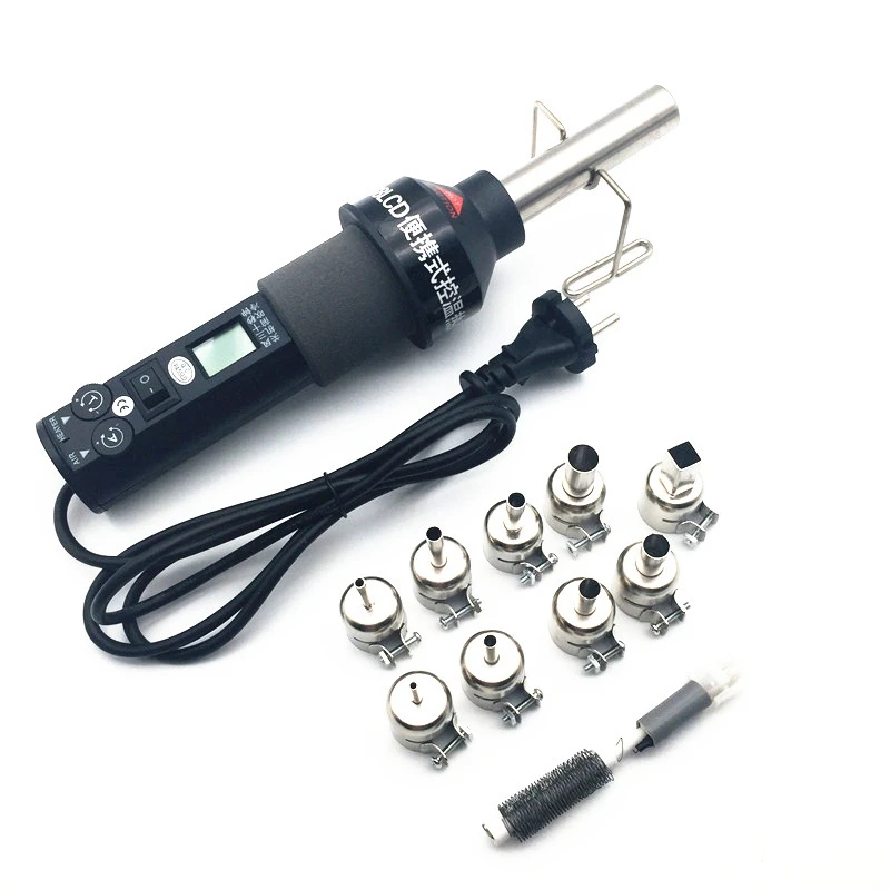 Hot Air-Gun Soldering Tools 220V LCD Blower Adjustable Electronic Heat-Gun, Bending Pipe, With 9 Nozzle Kit,EU Plug