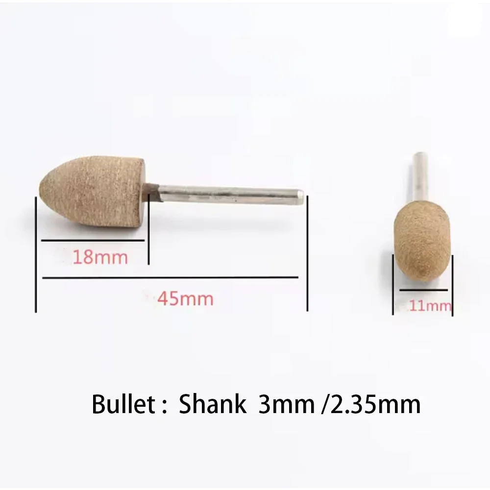 10Pcs Diameter 3/4/5/6/8/10/12mmm Cowhide Polishing Grinding Head Shank 2.35/3mm Cylinder / Pointed / T Type Head