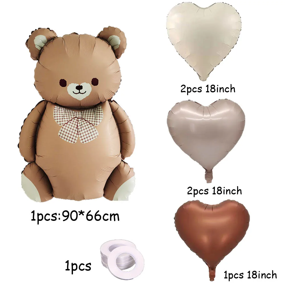 7pcs Brown Teddy Bear Retro Cream Baby Pink Love Foil Balloon Set Birthday Party Welcome Baby Shower Party Decoration Kids Toys