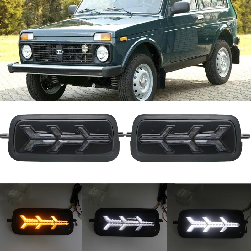 For Lada Niva 4x4 1995 Running Turn Signal Car Styling Accessories Tuning Lamp With DRL 2Pcs LED Daytime Running Lights